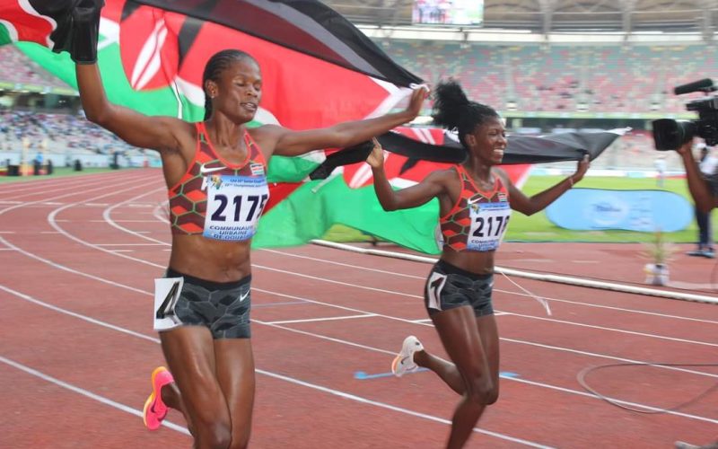Sarah Moraa and Lilian Adira celebrate. PHOTO/@athletics_kenya/X
