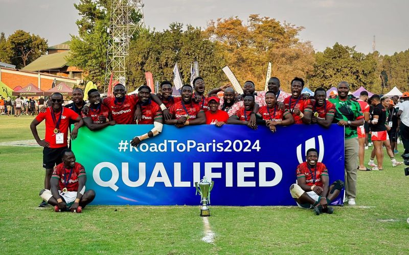 Kenya celebrate qualifying for the Paris Olympics. They are in Pool B with Argentina, Samoa and Australia. PHOTO/World Rugby