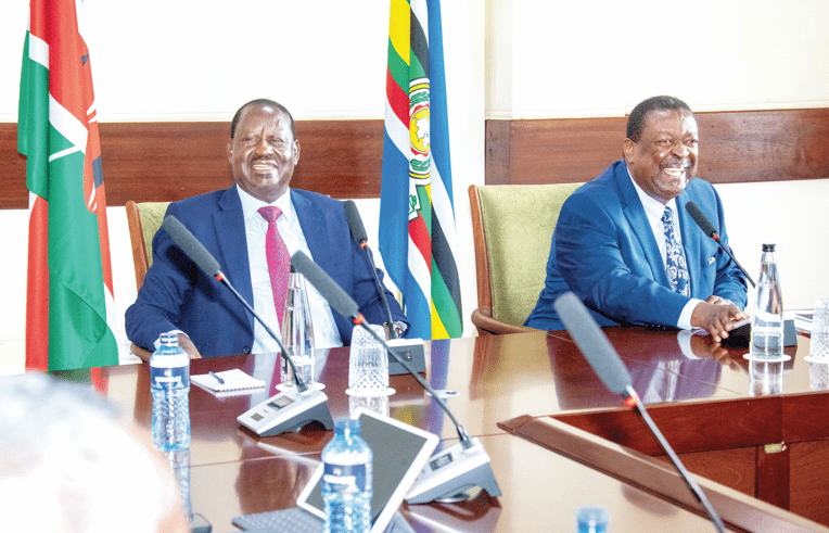 Former Prime Minister Raila Odinga and Prime CS Musalia Mudavadi on Wednesday June 5, 2024. PHOTO/ @MusaliaMudavadi/X.