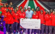 Junior Starlets receive a Ksh10M cheque from Ababu Namwamba. PHOTO/@AbabuNamwamba/X