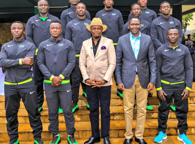 Sports CS Ababu Namwamba with Kenya rugby 7s team, Shujaa.