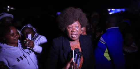 Lands CS nominee Alice Wahome addressing Kandara residents on Friday night July 19, 2024. PHOTO/https://web.facebook.com/HonAliceMuthoniWahome