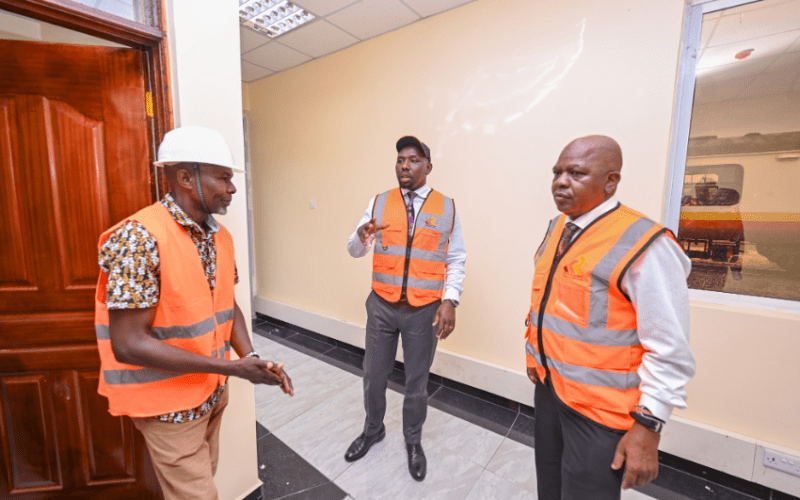 Ministry of Transport and Public Works, led by Cabinet Secretary Kipchumba Murkomen inspectS officers at rail stations along the Nairobi-Lukenya line. PHOTO/@kipmurkomen/x