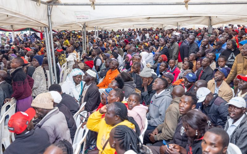 Members of the public in a meeting addressed by President William Ruto in Kaptagat, Elgeiyo-Marakwet County. PHOTO/@WilliamsRuto/X