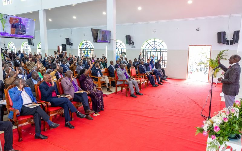 President William Ruto addresses congregants at Africa Gospel Church in Chebango, Bomet County. PHOTO/@WilliamsRuto/X