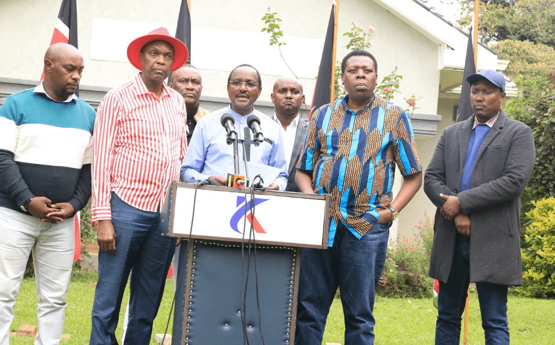 Azimio leaders speaking during their presser on Friday, July 19 2024. PHOTO/@skmusyoka/X