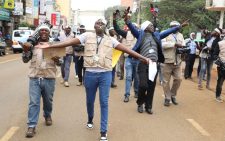 Kiambu journalists protest within Kiambu Town in solidarity with shot Nakuru-based Kameme TV reporter Wanjeri Wa Kariuki. PHOTO/Mathew Ndung'u