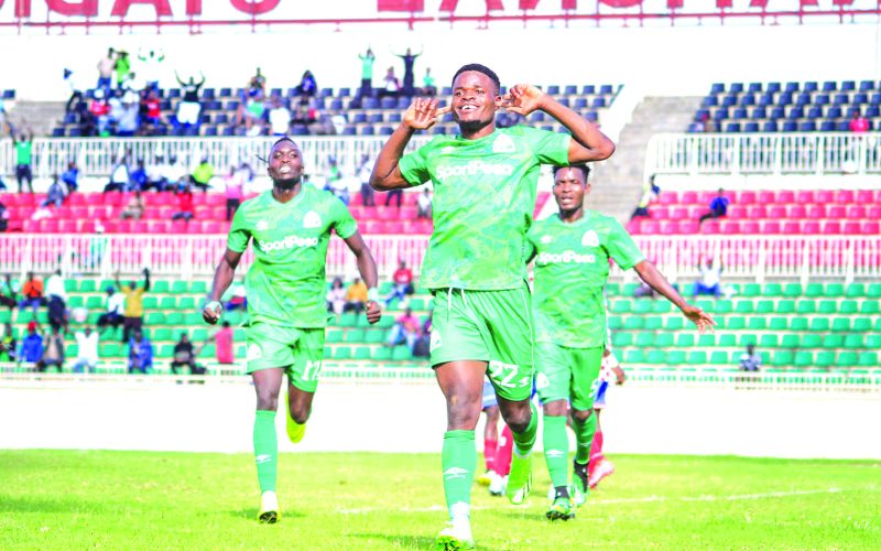 Gor Mahia’s Benson Omala celebrates after scoring in a past league match. He is set to be feted with the golden boot award during the FKF awards gala on Friday. PHOTO/Print