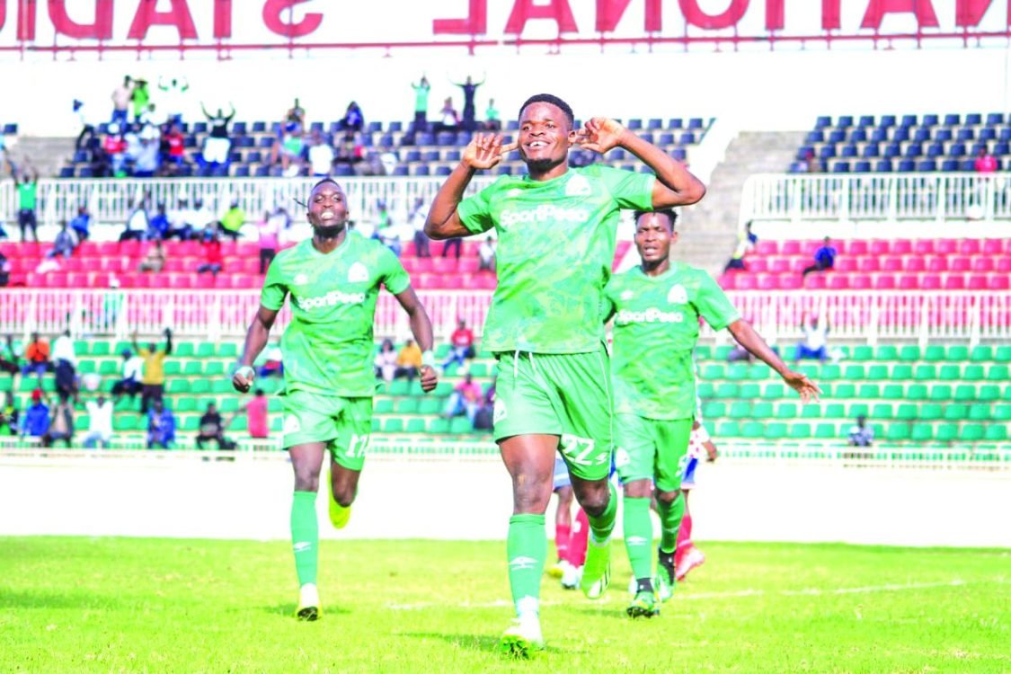 Gor Mahia’s Benson Omala celebrates after scoring in a past league match. He is set to be feted with the golden boot award during the FKF awards gala on Friday. PHOTO/Print