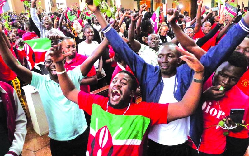 Youth react during mass at Holy Family Basilica-Nairobi in honour of victims of police brutality that was held on Sunday, July 7, at Holy Family Basilica in Nairobi. The service commemorated the lives of over 40 victims who lost their lives during recent anti-government protests.