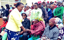 Labour CS Florence Bore interacts with the elderly. PHOTO/@WaziriBore/X