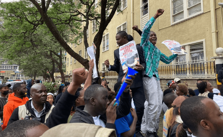 Journalists assemble for the demos. PHOTO/@K24TV/X