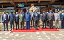 President William Ruto, Deputy President Rigathi Gachagua, opposition leader Raila Odinga and other government officials outside KICC after the Independent Electoral and Boundaries Commission (IEBC) (Amendment) Bill, 2024 assented into law on Tuesday, July 9, 2024. PHOTO/@RailaOdinga/X