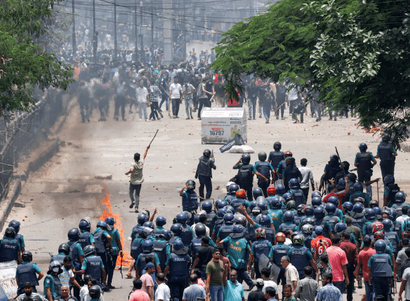 Anti-quota supporters clash with police and Awami League supporters at the Rampura area in Dhaka, Bangladesh, on July 18, 2024.