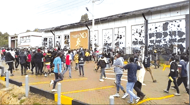 Eldoret club Timba XO linked to lawmaker Oscar Sudi is destroyed during the antiFinance Bill protests. PHOTO/Print