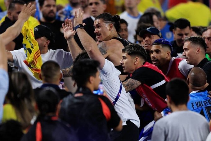 Darwin Nunez in the stands confrontating the spectators. PHOTO/@JamesPearceLFC/X