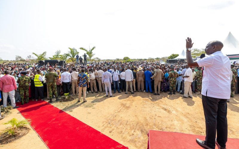 President William Ruto addressing Kwale residents during his development tour on Saturday July 27, 2024. PHOTO/ @WilliamsRuto/X