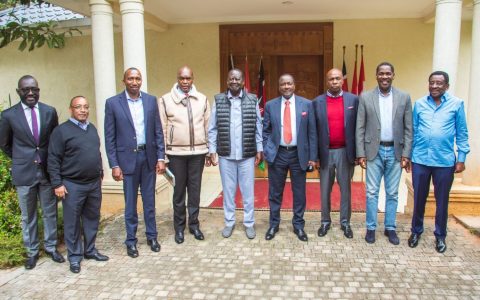 Raila Odinga pose with other Azimio leaders after a meeting on Wednesday, July 31, 2024. PHOTO/@TheODMparty/X