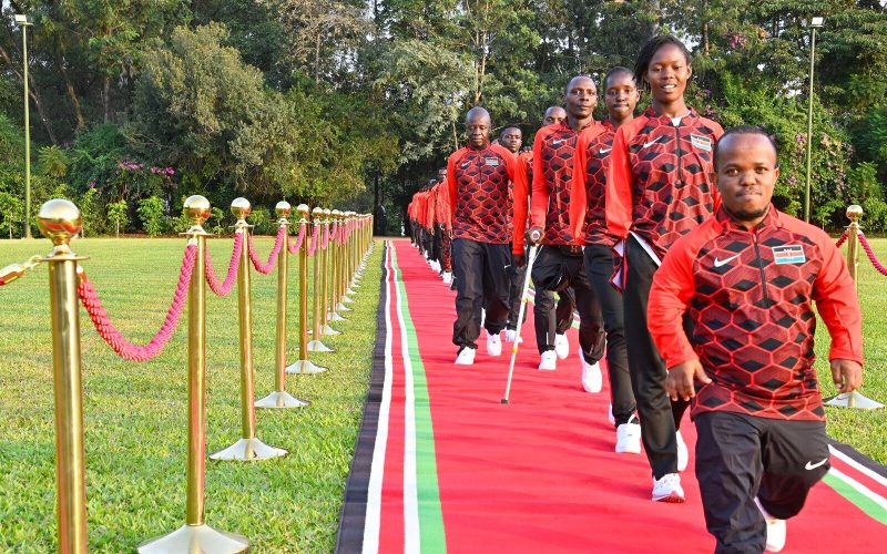 Kenya's athletes for the Olympics during the flagging off ceremony at State House. PHOTO/@moyasa_ke/X