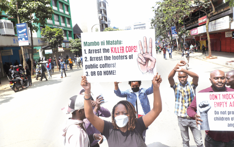 Protesters on Moi Avenue in Nairobi demanding for accountability from the government.