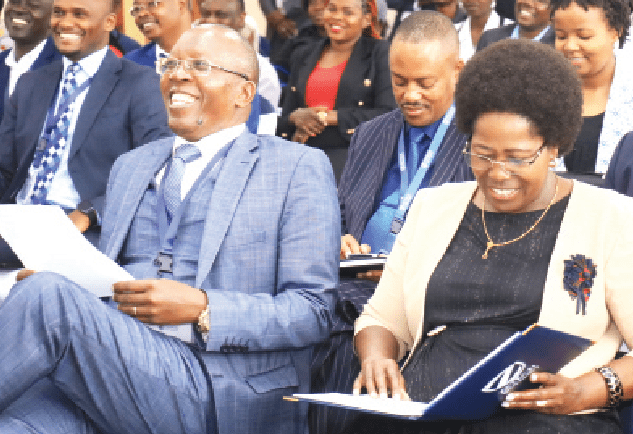 Zetech University VC, Prof Njenga Munene and Kiambu Deputy Governor Rose Kirika among other attendants react to a speaker’s comment at the launch of the university PhD Computer Science and MSc Computer Science programmes. PHOTO/Mathew Ndungu