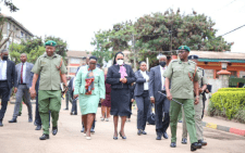 Chief Justice Martha Koome together with Principal Secretary Correctional Services Dr Salome Beacco and Commissioner General of Prisons Patrick Aranduh arrive at Industrial Area Prison. PHOTO/@Kenyajudiciary