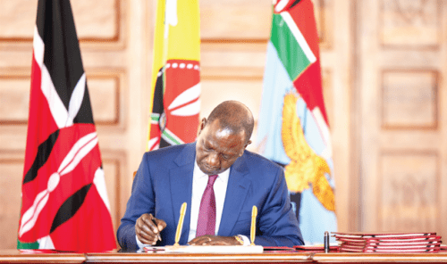 President William Ruto signs the Supplementary Appropriation (No.2) Bill into law at State House in Nairobi on Monday. PHOTO/@WilliamsRuto/X