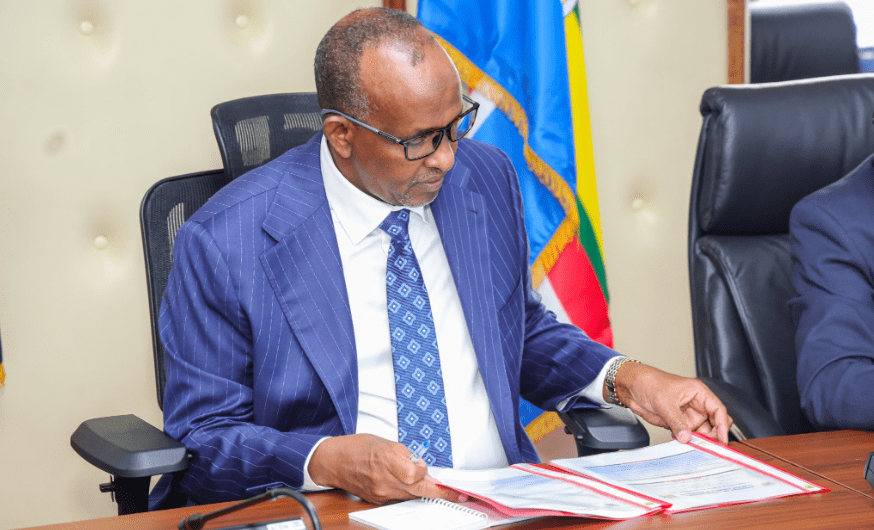 Environment Cabinet Secretary Aden Duale taking notes during a meeting on Monday, August 26, 2024. PHOTO/@Environment_Ke/X