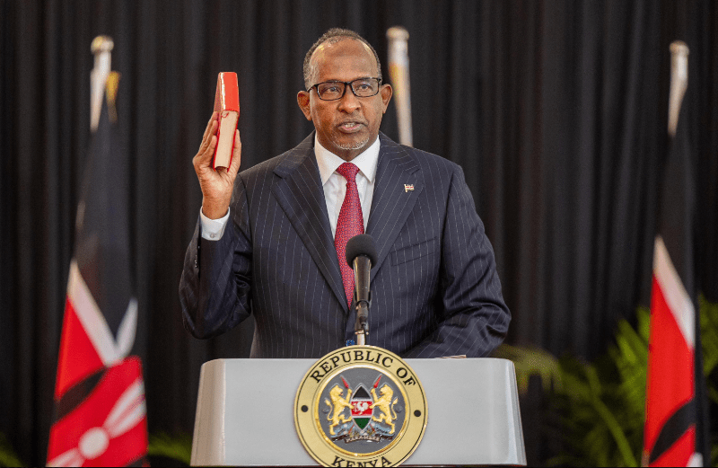 Cabinet Secretary for Environment, Climate Change, and Forestry Aden Duale being sworn in. PHOTO/@HonAdenDuale/X