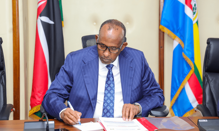 Environment Cabinet Secretary Aden Duale taking notes during a meeting on Monday, August 26, 2024. PHOTO/@Environment_Ke/X