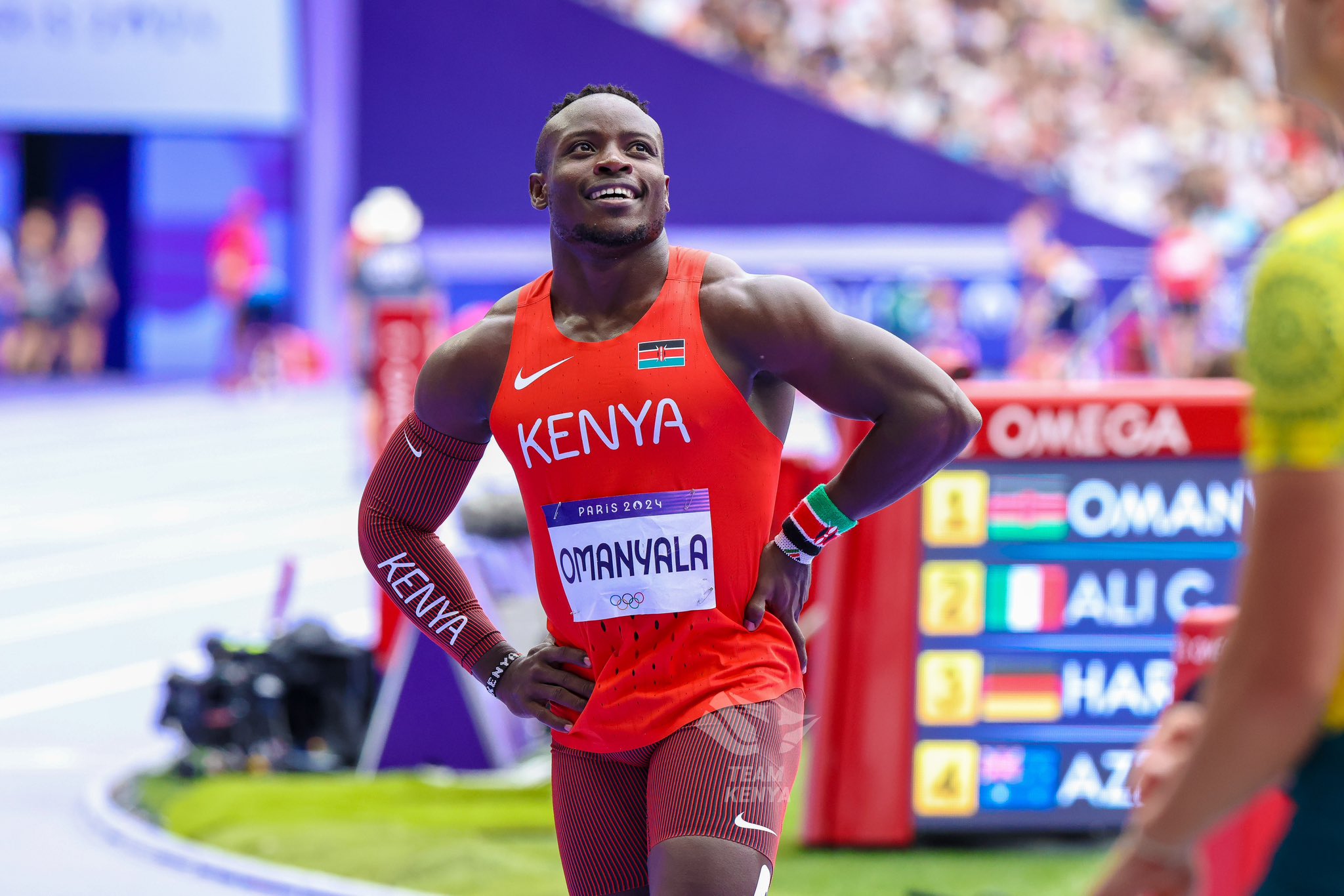 Ferdinand Omanyala in Olympic action in Paris, France.