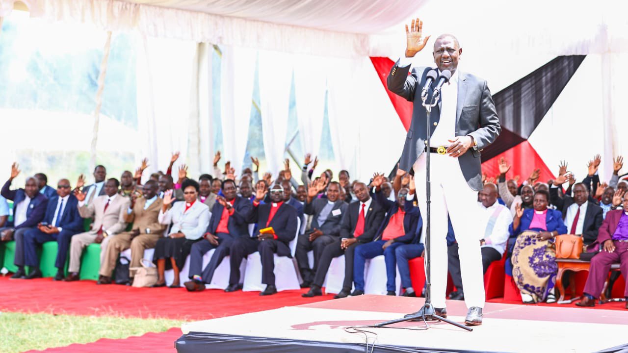 President William Ruto at a Sunday service at Outreach Gospel Church, Kilgoris, Narok County. PHOTO/@WilliamsRuto/X