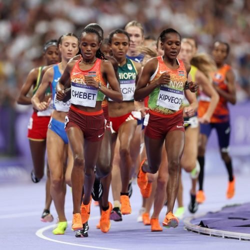 Beatrice Chebet and Faith Kipyegon in Olympic action in Paris, France. PHOTO/@WorldAthletics/X