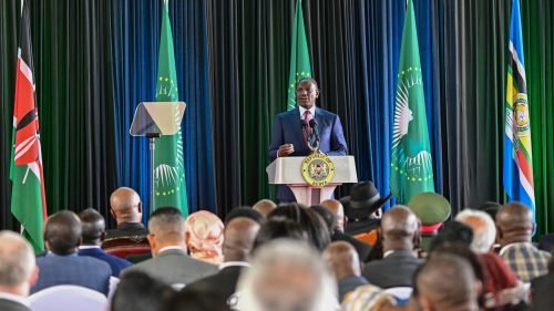 President William Ruto during the launch of Raila Odinga's AUC bid at State House, Nairobi. PHOTO/@WilliamsRuto/X