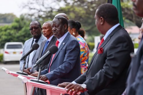 Raila Odinga and Prime CS Musalia Mudavadi at Railways Office. PHOTO/@MusaliaMudavadi/X