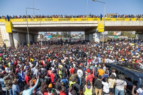 President William Ruto addressing a crowd during his development tour. PHOTO/@orengo_james/X