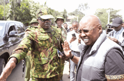 Politician and businessman, Jimi Wanjigi at the offices of the Nairobi Regional Police Headquarters yesterday. PHOTO/Kenna Claude