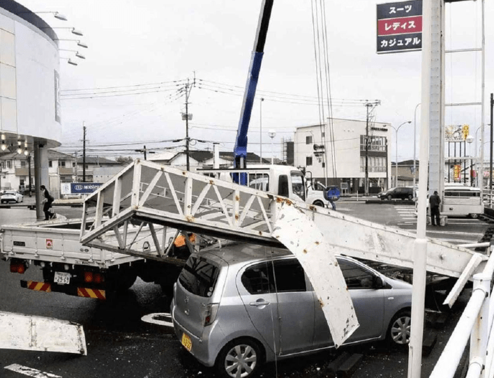 Property destroyed in Japan following a storm. PHOTO/@fl360aero/X