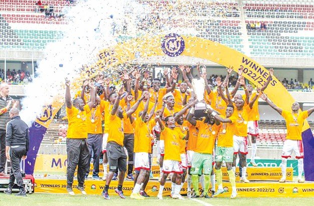 Kakamega Homeboyz celebrating their Mozzart Cup victory. PHOTO/KAKAMEGA HOMEBOYZ