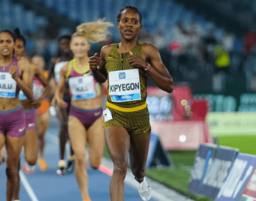 Faith Kipyegon racing during the Rome Diamond League on Friday night August 30, 2024. PHOTO/@WorldAthletics/X