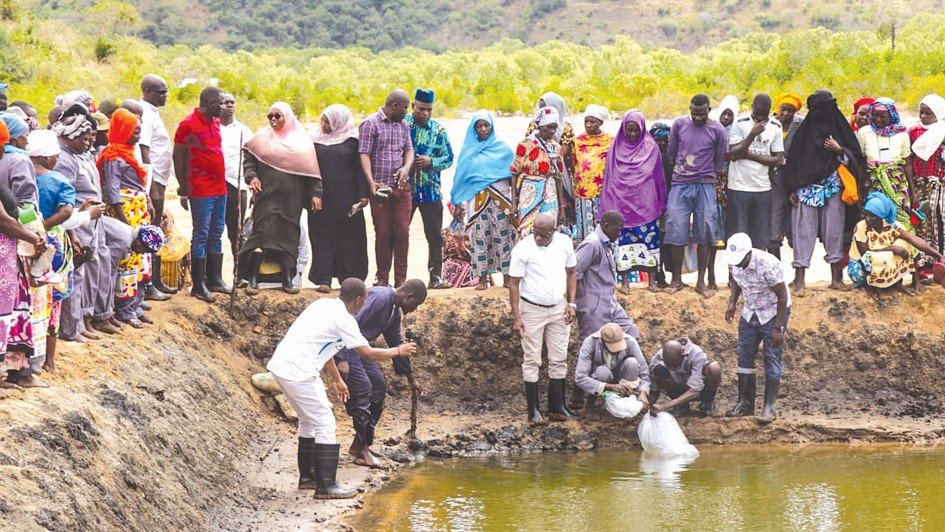 Small scale fish farmers at Bonje Beach Management Unit in Kwale county. PHOTO/Print