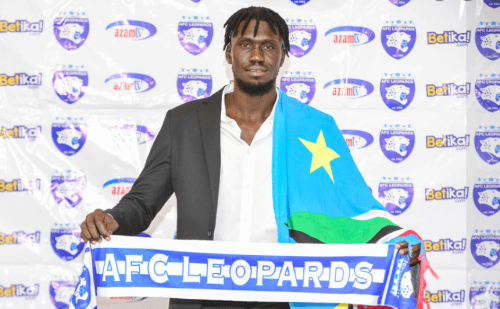 South Sudan national team Captain Peter Maker Manyang Mabok unveiled as AFC Leopards player on Wednesday, August 21, 2024. PHOTO/https://www.facebook.com/afcleopardssc