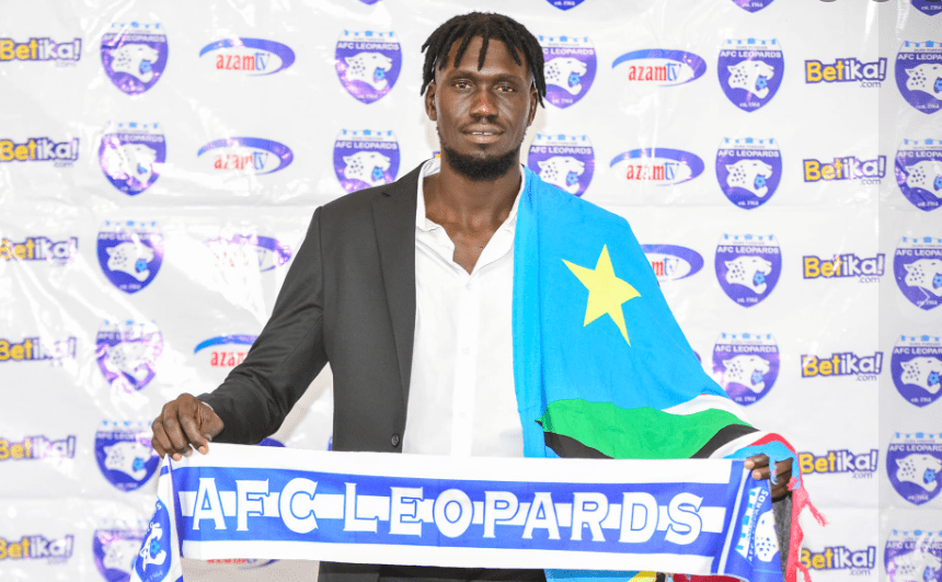 South Sudan national team Captain Peter Maker Manyang Mabok unveiled as AFC Leopards player on Wednesday, August 21, 2024. PHOTO/https://www.facebook.com/afcleopardssc