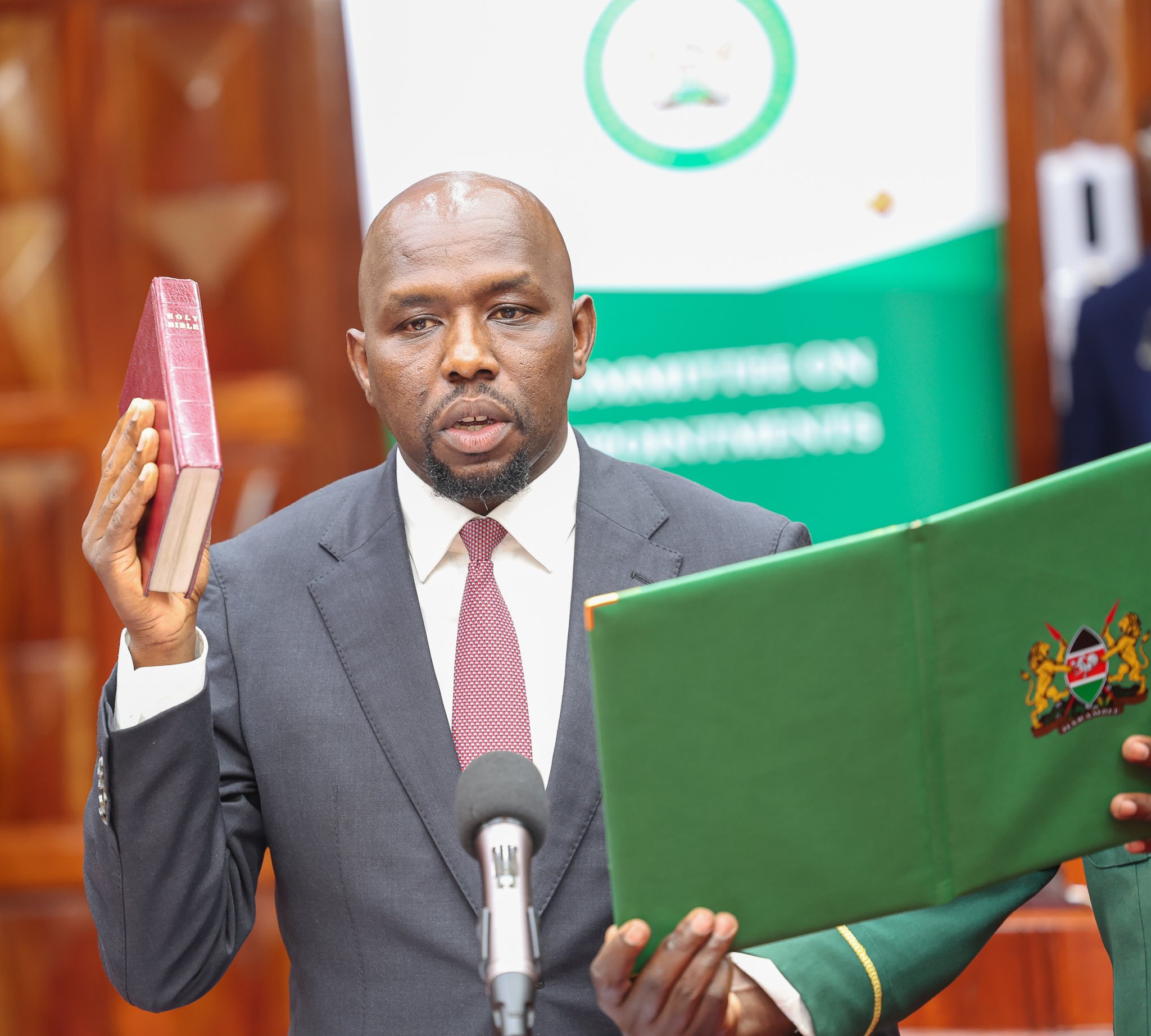 Sports CS nominee Kipchumba Murkomen taking oath during his vetting on Saturday, August 3, 2024. PHOTO/@NAssemblyKE/X