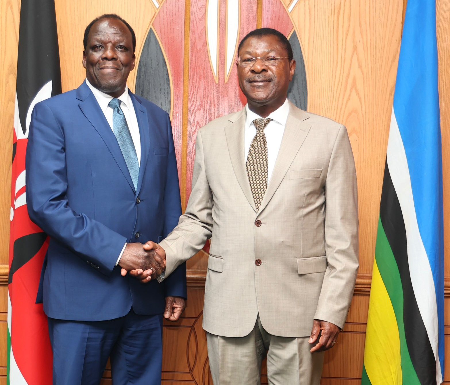 National Assembly Speaker Moses Wetang'ula with CS Wycliffe Oparanya during their meeting on Wednesday, August 21, 2024. PHOTO/@HonWetangula/X