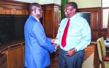 Former Prime Minister Raila Odinga and Prime Cabinet Secretary Musalia Mudavadi at the latter’s offices in Nairobi last week. President Ruto will launch Raila’s campaign for chairman of the African Union Commission tomorrow at the Kenyatta International Convention Centre. PHOTO/Print