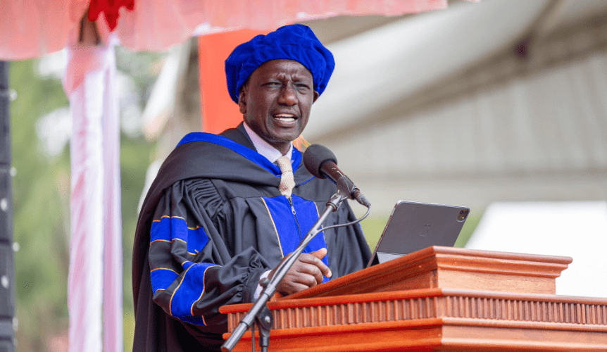 President William Ruto speaking during a graduation ceremony at Baraton University on Sunday August 18, 2024. PHOTO/@WilliamsRuto/X