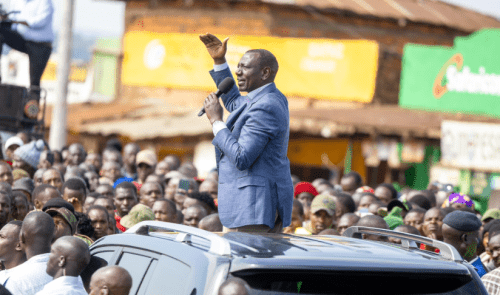 President William Ruto speaking during a development tour in Nyamira County on Tuesday August 13, 2024. PHOTO/@WilliamsRuto/X