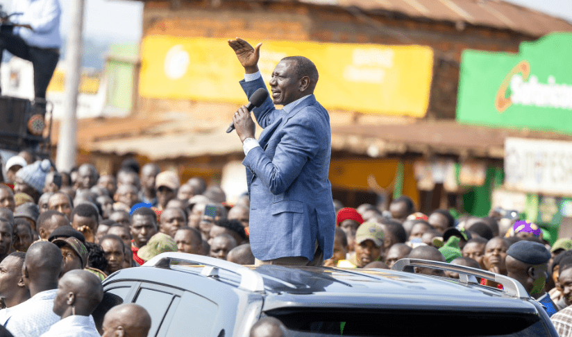 President William Ruto speaking during a development tour in Nyamira County on Tuesday August 13, 2024. PHOTO/@WilliamsRuto/X