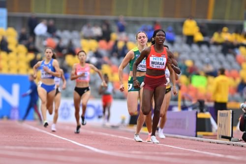 Sarah Moraa leads the 800m at the World Athletics Under-20 Championship in Lima on Friday, August 30, 2024. PHOTO/@WorldAthletics/X